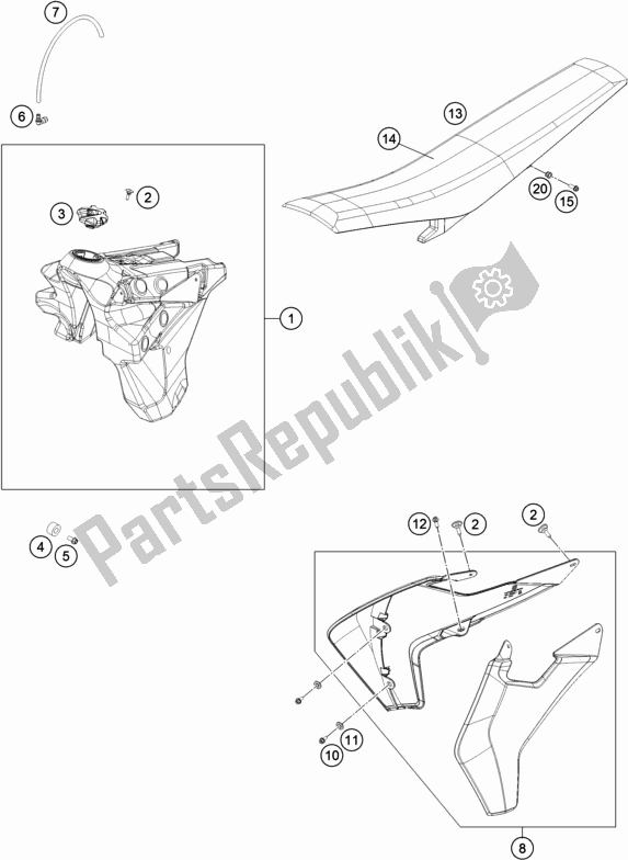 All parts for the Tank, Seat of the Husqvarna FE 250 EU 2018
