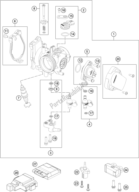 All parts for the Throttle Body of the Husqvarna FE 250 EU 2018