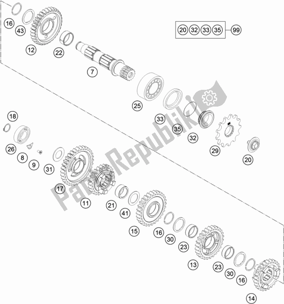 All parts for the Transmission Ii - Countershaft of the Husqvarna FE 250 EU 2018