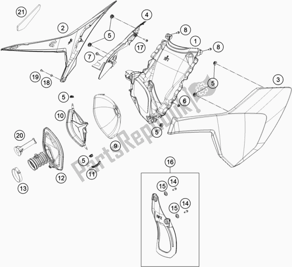 All parts for the Air Filter of the Husqvarna FE 250 EU 2019