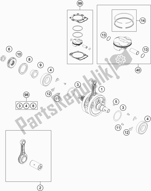 All parts for the Crankshaft, Piston of the Husqvarna FE 250 EU 2019