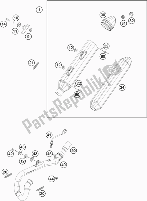 All parts for the Exhaust System of the Husqvarna FE 250 EU 2019