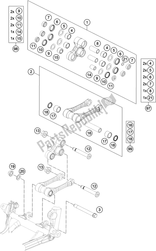 All parts for the Pro Lever Linking of the Husqvarna FE 250 EU 2019