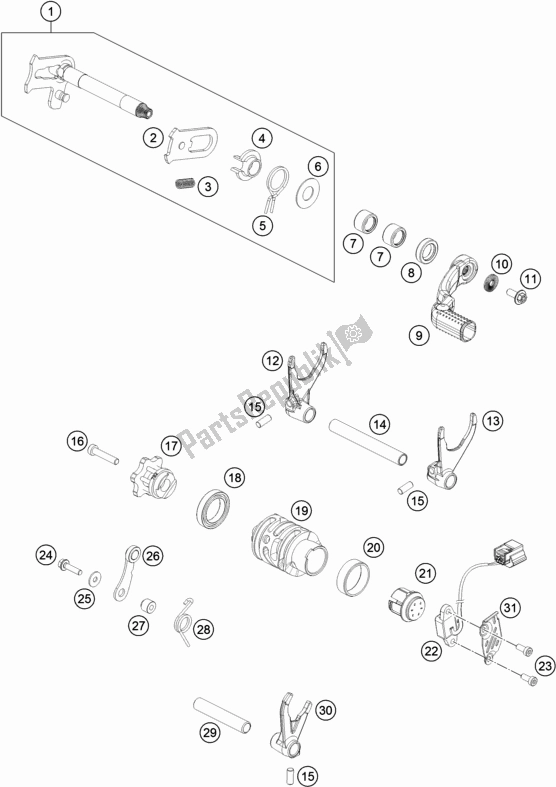 All parts for the Shifting Mechanism of the Husqvarna FE 250 EU 2019