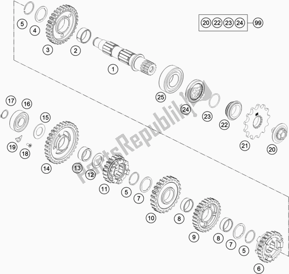 All parts for the Transmission Ii - Countershaft of the Husqvarna FE 250 EU 2019