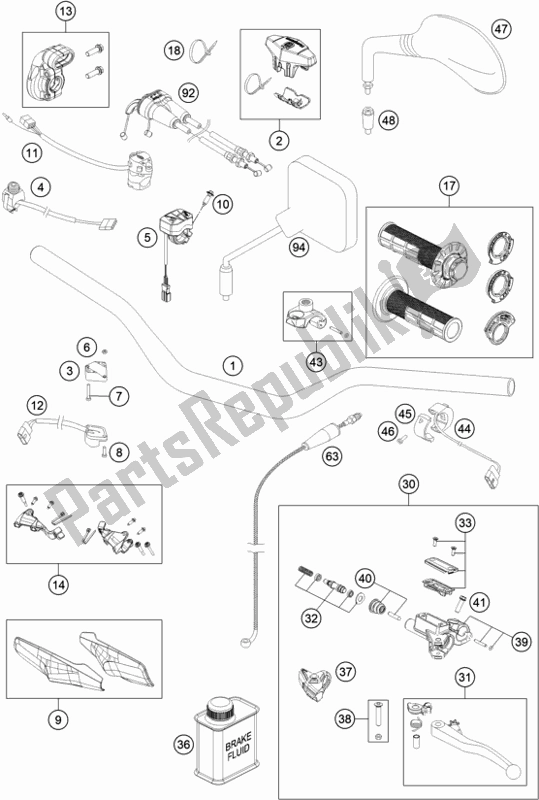 Tutte le parti per il Manubrio, Comandi del Husqvarna FE 250 EU 2020