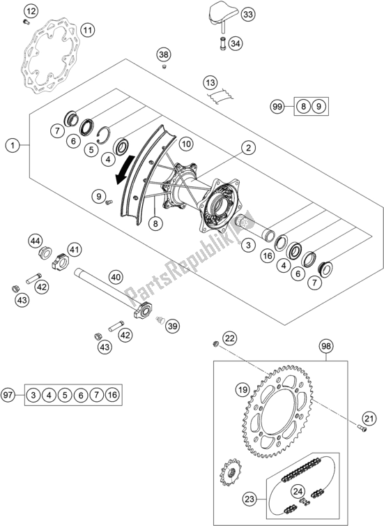 All parts for the Rear Wheel of the Husqvarna FE 250 EU 2020