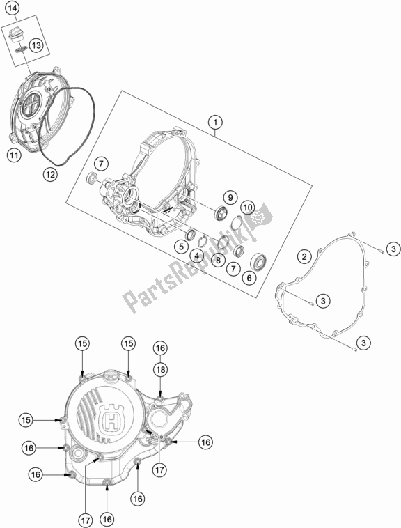 All parts for the Clutch Cover of the Husqvarna FE 250 EU 2021