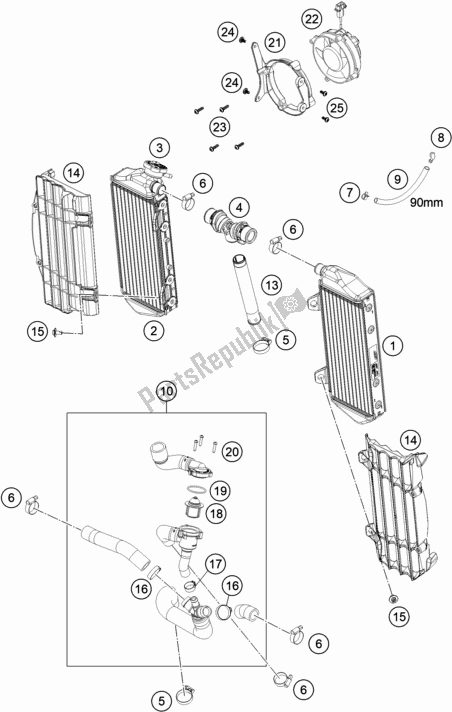 All parts for the Cooling System of the Husqvarna FE 250 EU 2021