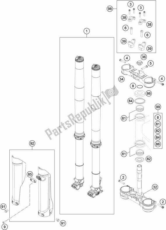 All parts for the Front Fork, Triple Clamp of the Husqvarna FE 250 EU 2021