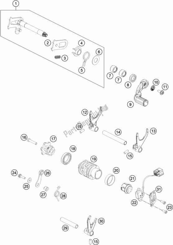 All parts for the Shifting Mechanism of the Husqvarna FE 250 EU 2021