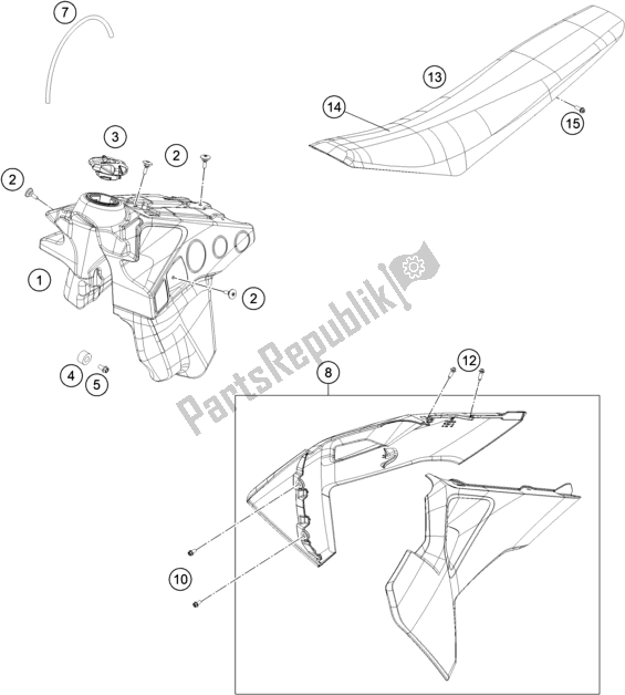 All parts for the Tank, Seat of the Husqvarna FE 250 EU 2021