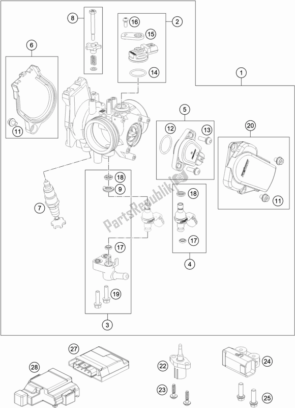 All parts for the Throttle Body of the Husqvarna FE 250 EU 2021