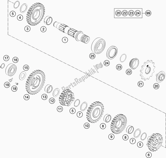 All parts for the Transmission Ii - Countershaft of the Husqvarna FE 250 EU 2021