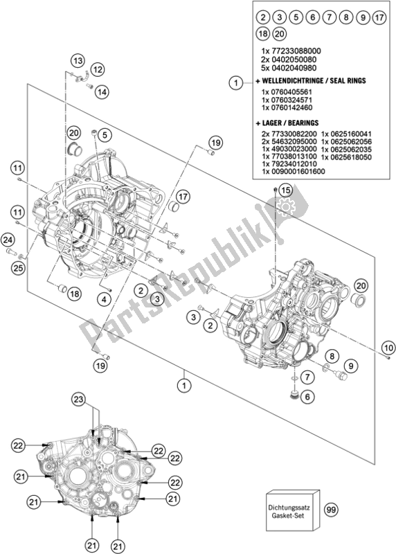 All parts for the Engine Case of the Husqvarna FE 250 EU 2022