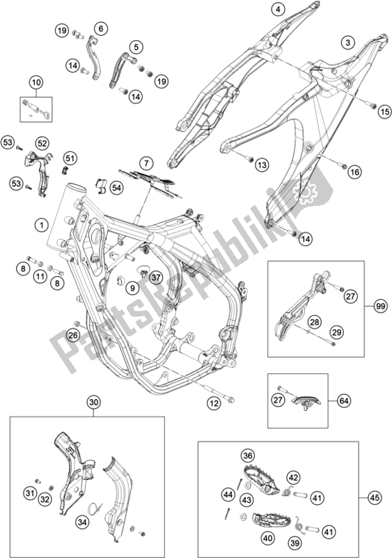 All parts for the Frame of the Husqvarna FE 250 EU 2022