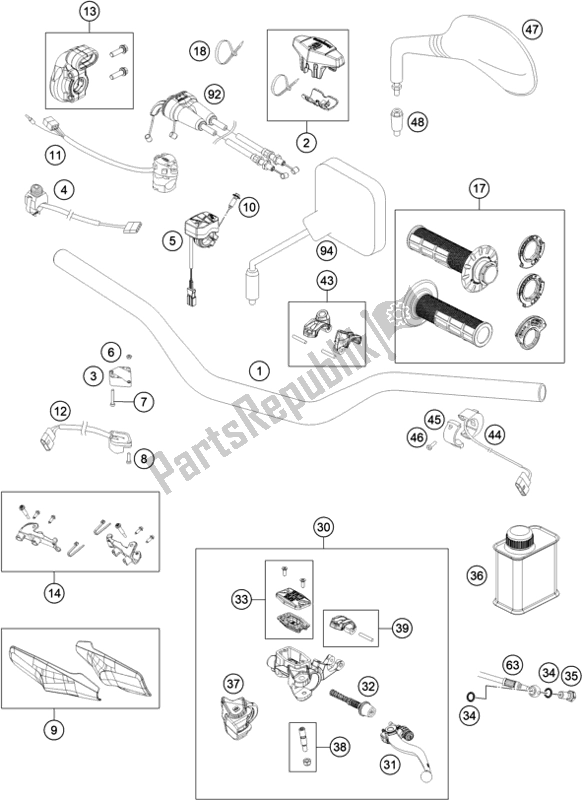 All parts for the Handlebar, Controls of the Husqvarna FE 250 EU 2022