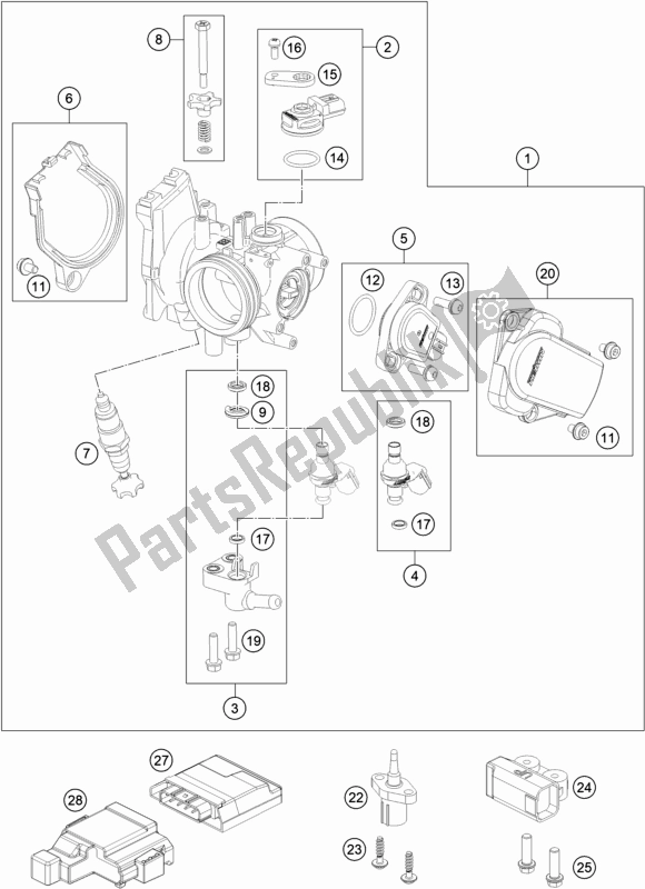 All parts for the Throttle Body of the Husqvarna FE 250 EU 2022