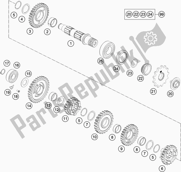 All parts for the Transmission Ii - Countershaft of the Husqvarna FE 250 EU 2022