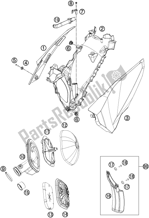 All parts for the Air Filter of the Husqvarna FE 350 2016