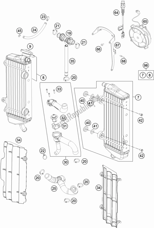 Alle onderdelen voor de Cooling System #1 van de Husqvarna FE 350 2016