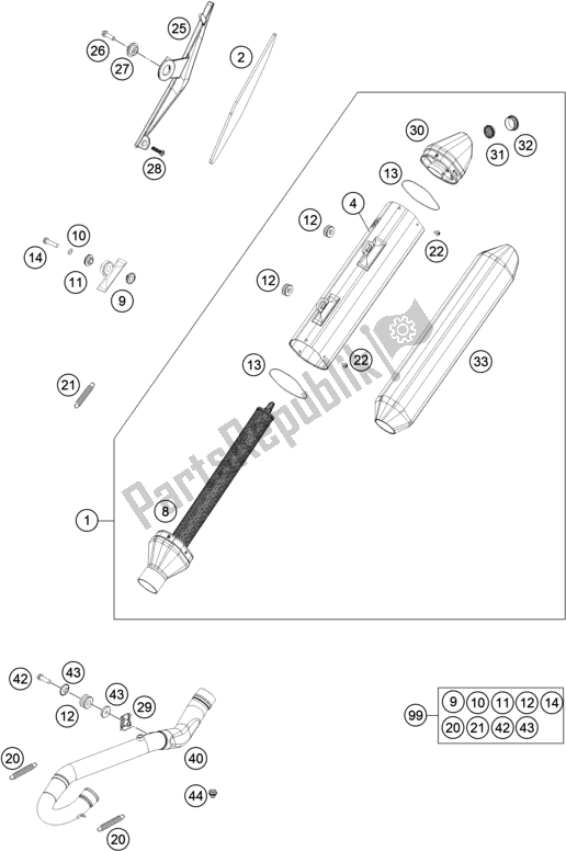 All parts for the Exhaust System of the Husqvarna FE 350 2016