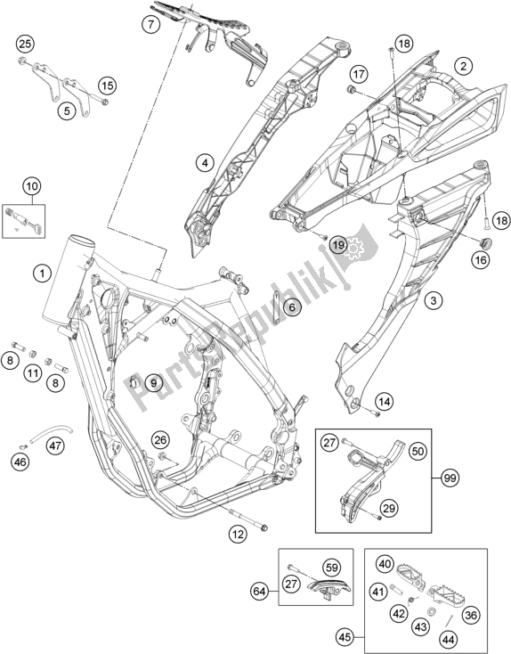 All parts for the Frame of the Husqvarna FE 350 2016