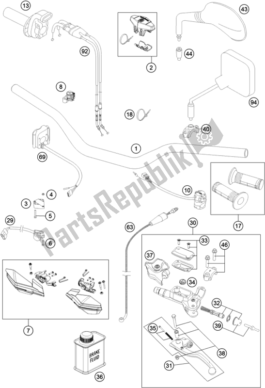 All parts for the Handlebar, Controls of the Husqvarna FE 350 2016