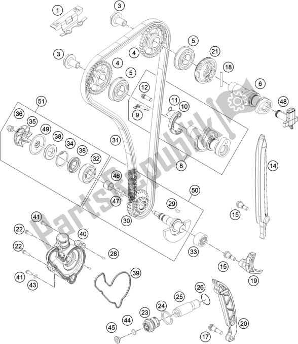 All parts for the Timing Drive of the Husqvarna FE 350 2016