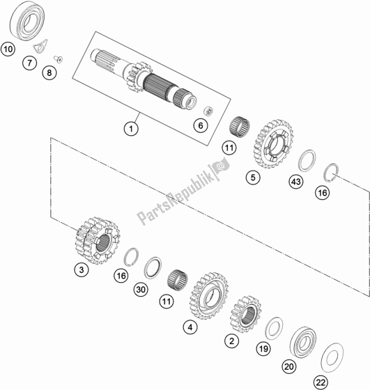 All parts for the Transmission I - Main Shaft of the Husqvarna FE 350 2016