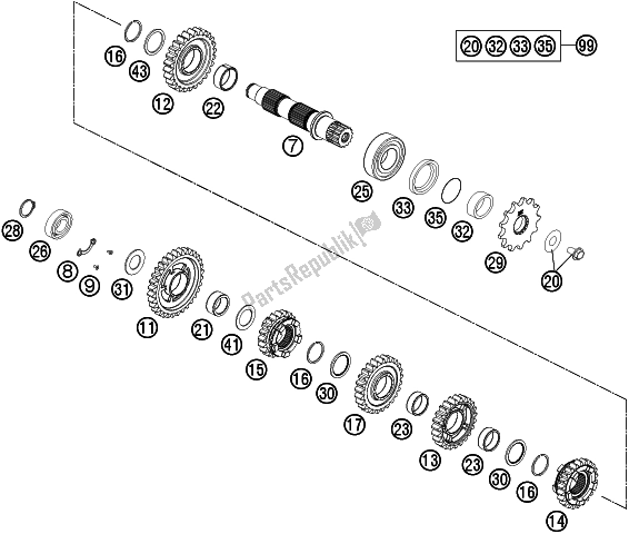 All parts for the Transmission Ii - Countershaft of the Husqvarna FE 350 2016