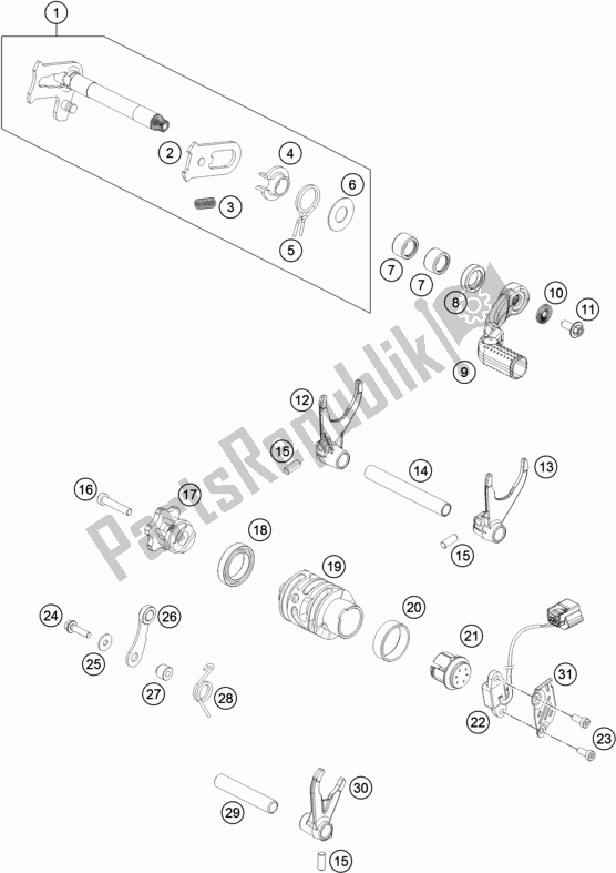 All parts for the Shifting Mechanism of the Husqvarna FE 350 2017