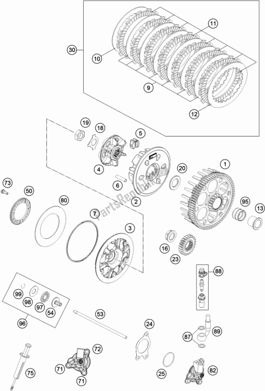 All parts for the Clutch of the Husqvarna FE 350 2018