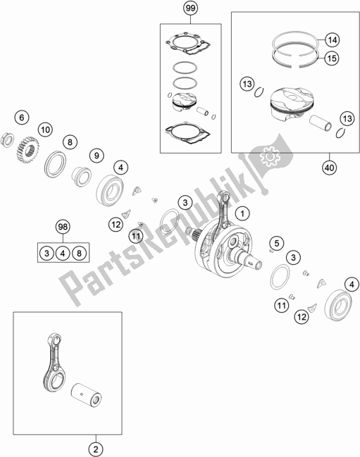 All parts for the Crankshaft, Piston of the Husqvarna FE 350 2018