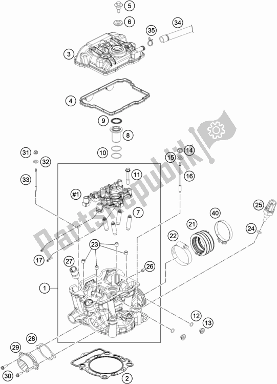 All parts for the Cylinder Head of the Husqvarna FE 350 2018