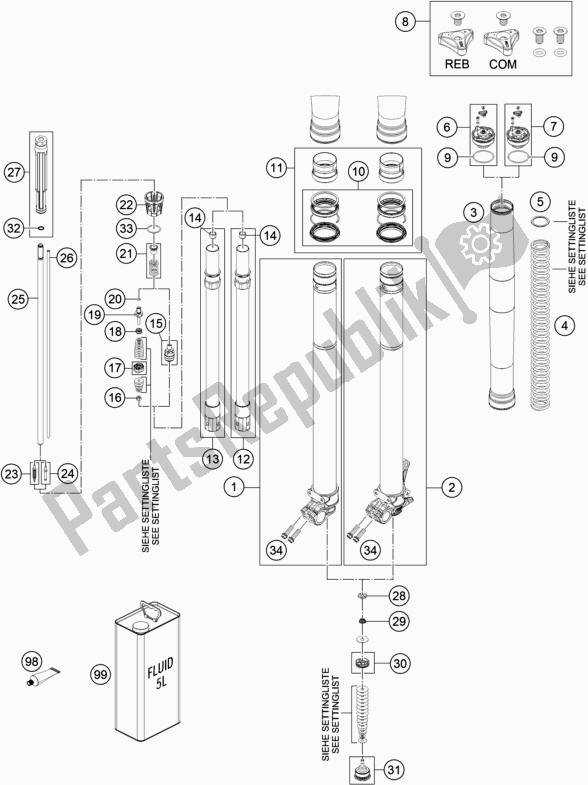 All parts for the Front Fork Disassembled of the Husqvarna FE 350 2018