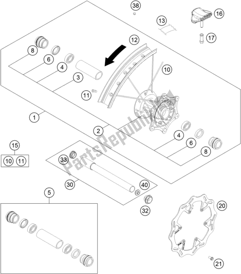 All parts for the Front Wheel of the Husqvarna FE 350 2018