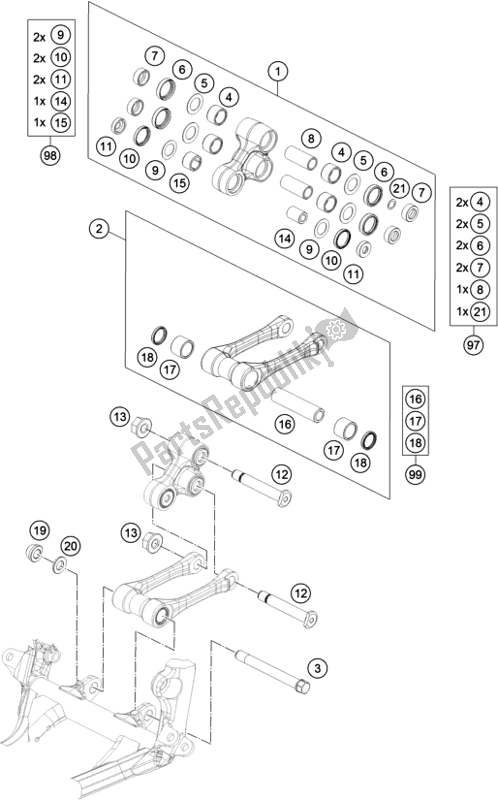 All parts for the Pro Lever Linking of the Husqvarna FE 350 2018