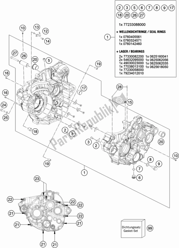 All parts for the Engine Case of the Husqvarna FE 350 2019