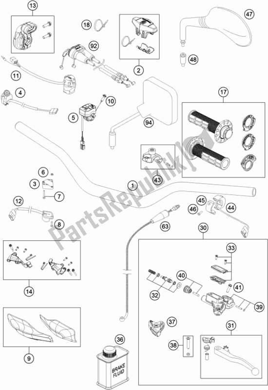 All parts for the Handlebar, Controls of the Husqvarna FE 350 2019