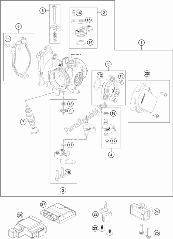 All parts for the Throttle Body of the Husqvarna FE 350 2019