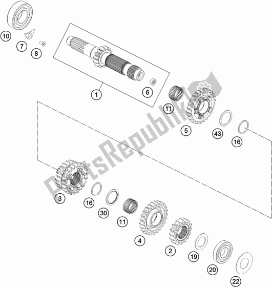 All parts for the Transmission I - Main Shaft of the Husqvarna FE 350 2019