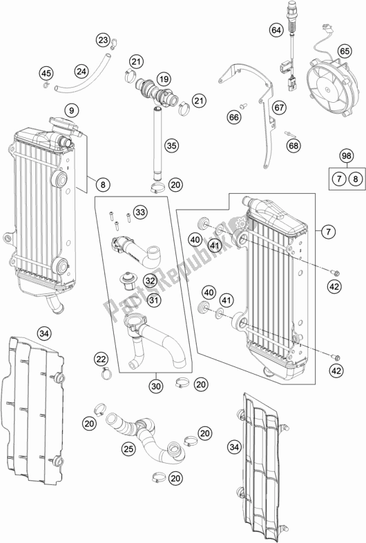 All parts for the Cooling System of the Husqvarna FE 350 EU 2016