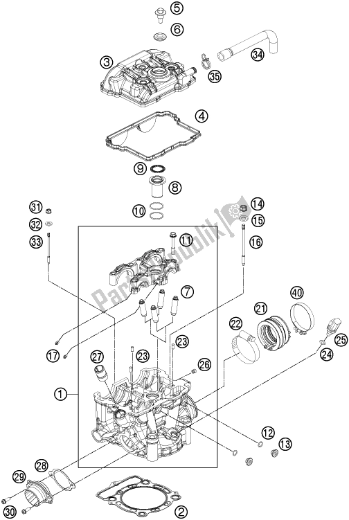 All parts for the Cylinder Head of the Husqvarna FE 350 EU 2016