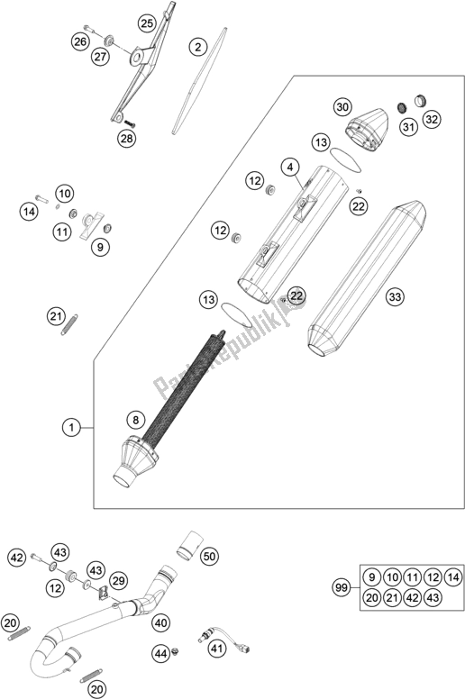 All parts for the Exhaust System of the Husqvarna FE 350 EU 2016