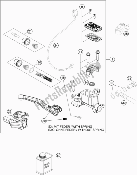 All parts for the Front Brake Control of the Husqvarna FE 350 EU 2016