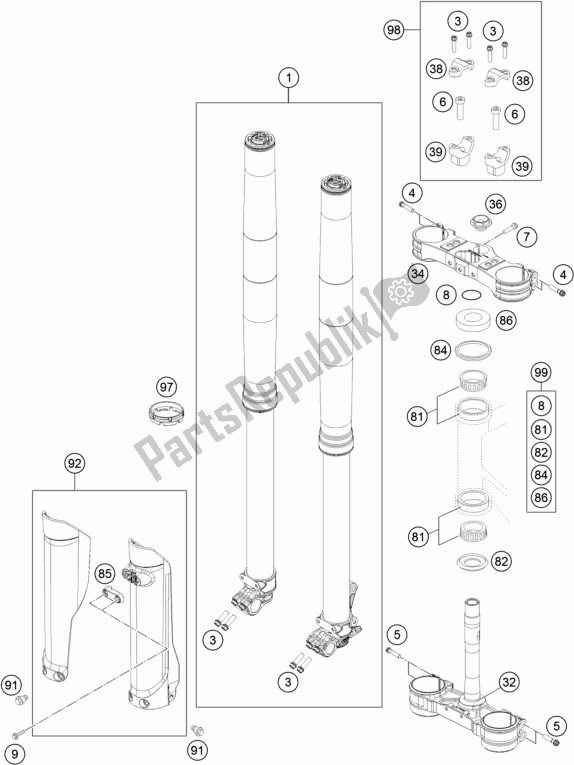 All parts for the Front Fork, Triple Clamp of the Husqvarna FE 350 EU 2016