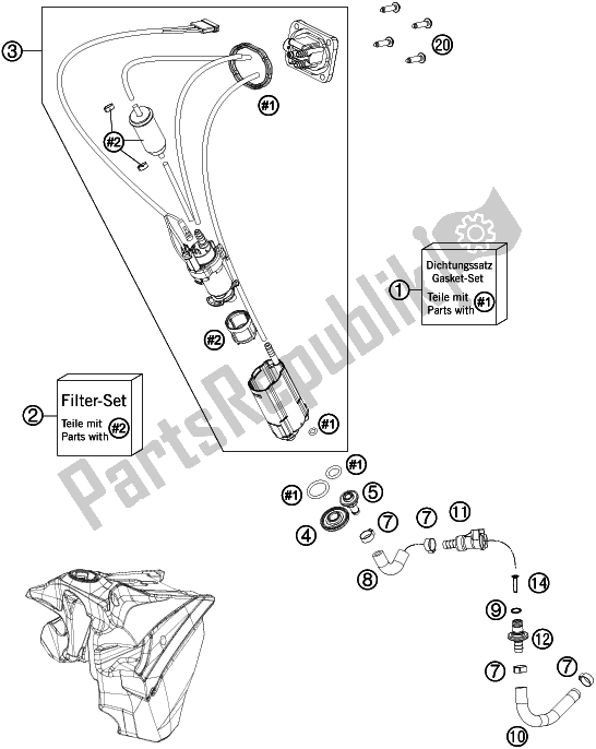 All parts for the Fuel Pump of the Husqvarna FE 350 EU 2016