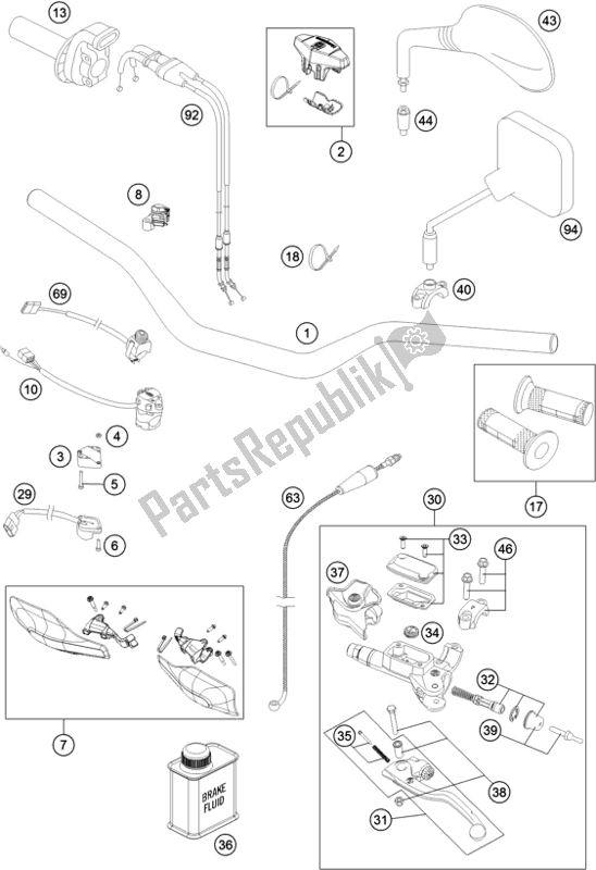 All parts for the Handlebar, Controls of the Husqvarna FE 350 EU 2016