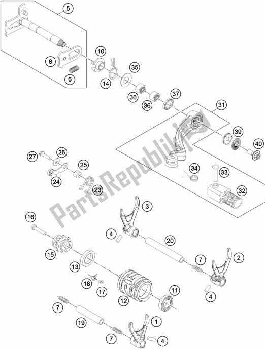 All parts for the Shifting Mechanism of the Husqvarna FE 350 EU 2016